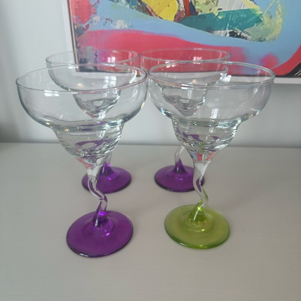 Twisted Stem Margarita Glass Set - Purple and Green